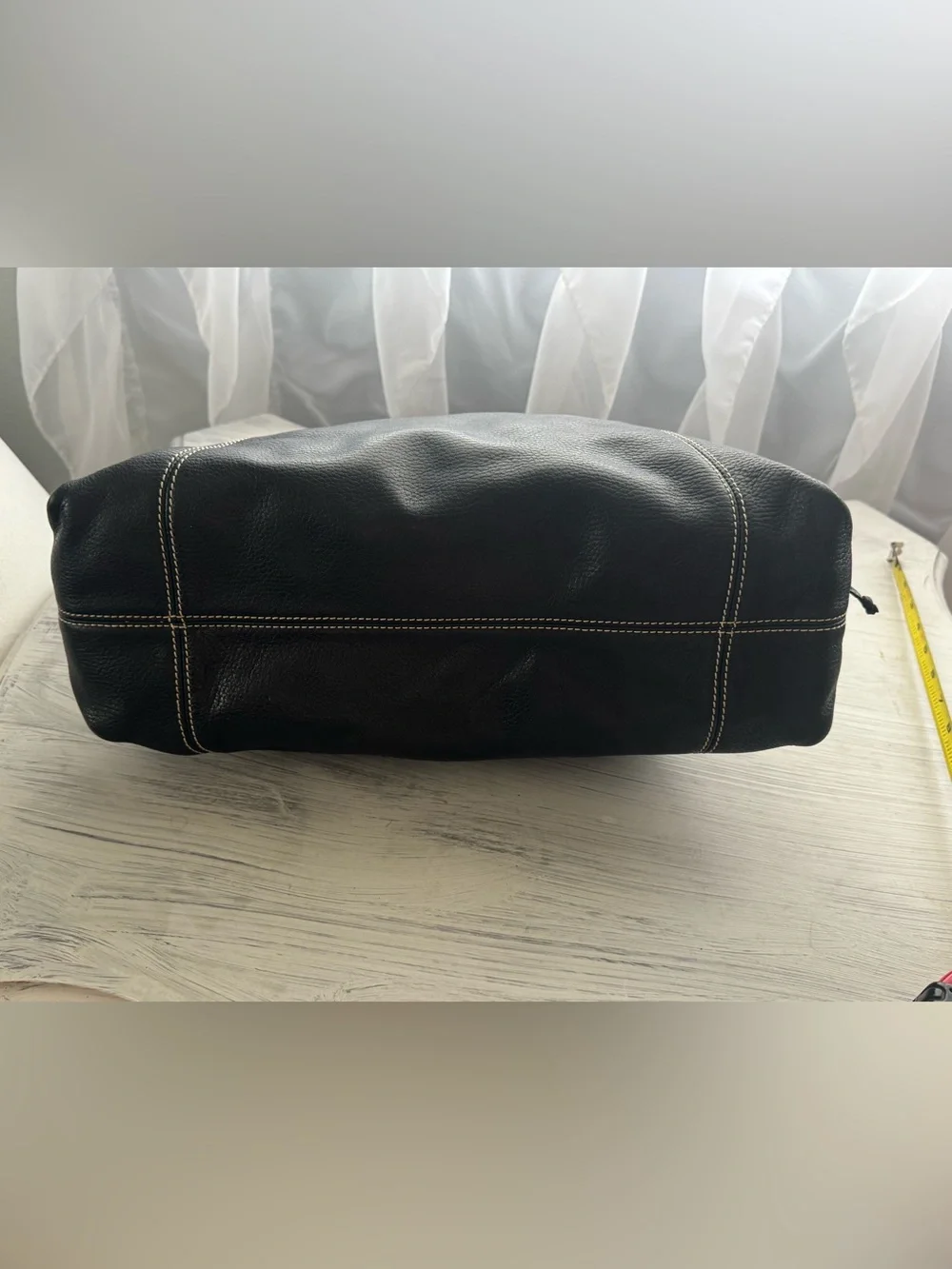 Dooney & Bourke Black Leather Hobo Shoulder Bag Contrast Stitching